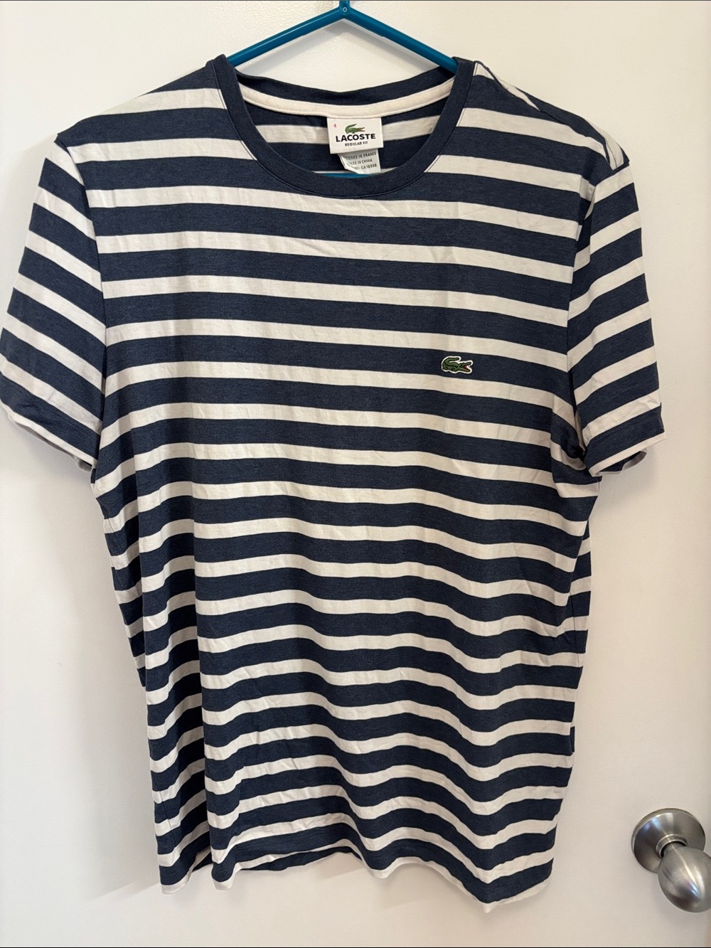 Lacoste Navy & White Striped Crew Neck Tee